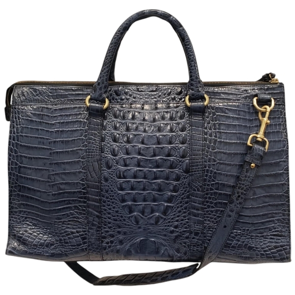 BRAHMIN Duxbury Weekender Leather Travel Bag Blue Melbourne - Picture 2 of 16